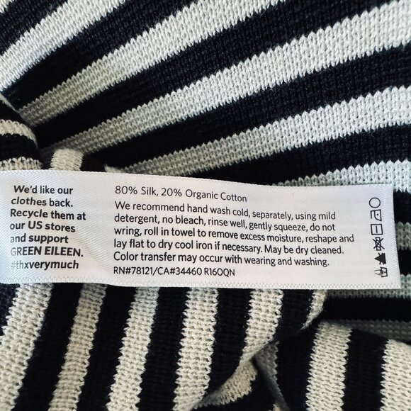 Eileen Fisher Organic Silk Black White Striped Sweater Top Size Small Nautical - Picture 9 of 14